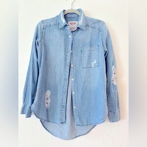 Mossimo Denim distressed long sleeve button down Shirt